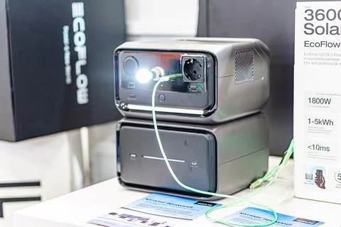 Close-up of Canon EOS C300 camera on a stand, connected to power source or .. Stock Photos