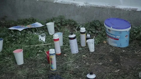 Close-up of cans of paint for graffiti Stock Footage 71943195