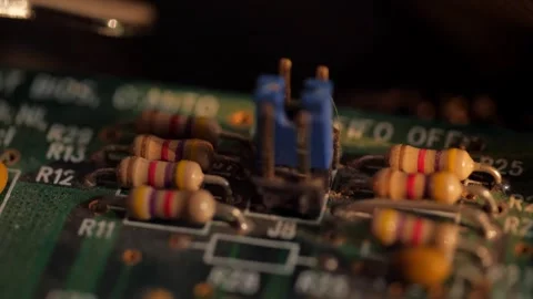 Close-up of capacitors on an integrated circuit Stock Footage 283442548