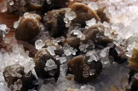 Close up on capers with salt Stock Photos