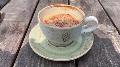 Close Up of Cappuccino Coffee on Table, Static Cafe Drink Shot 스톡 동영상 311365851