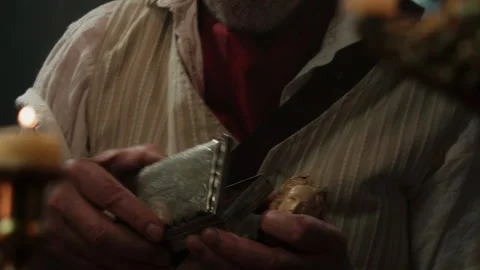 Close up of a captain in an old ship cabin Stock Footage 259632564