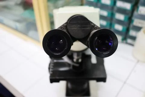 Close-up capture of microscope Eyepiece Stock Photos