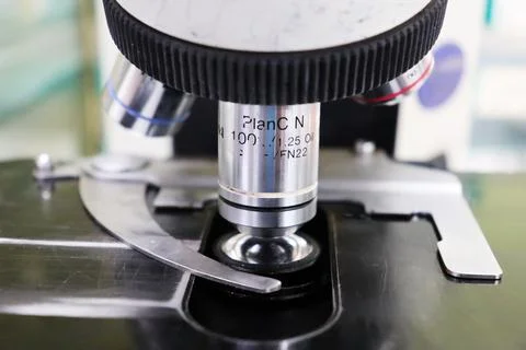 Close-up capture of microscope objective lenses Stock Photos