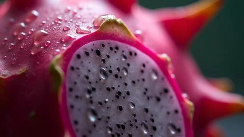 Close-up capture of the vibrant and refreshing dragon fruit with water drop.. Foto stock