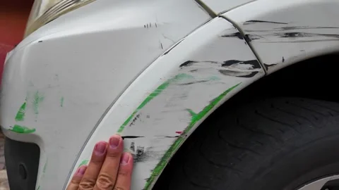 Close up of car damage with scratches and dents Stock Footage 331969049