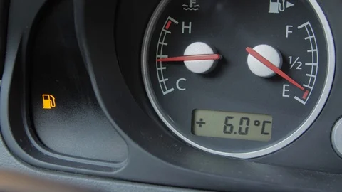 Close-up car dash board petrol meter, fuel gauge. Fuel reserve indicator.. Stock Footage 123501826