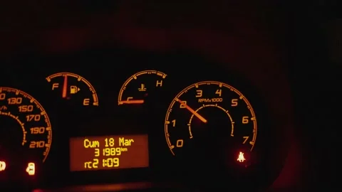 Close-up of car dashboard, dashboard with warnings in Turkish in the dark. Stock Footage 225661325
