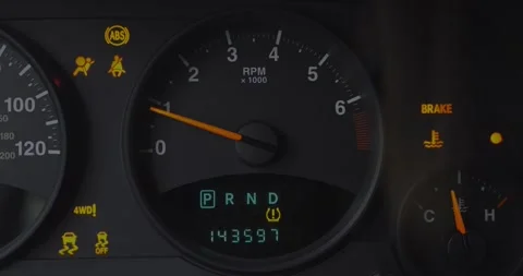 Close-up of car dashboard with multiple warning lights activated... Stock Footage 313949387