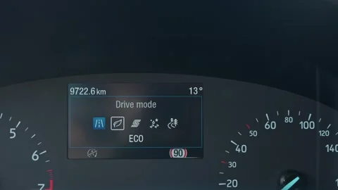 Close-up of car dashboard showing how to switch to Trail drive mode Stock Footage 289625089