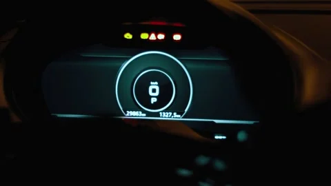 Close up of car dashboard with visible electric speedometer in the night. Stock Footage 144527706