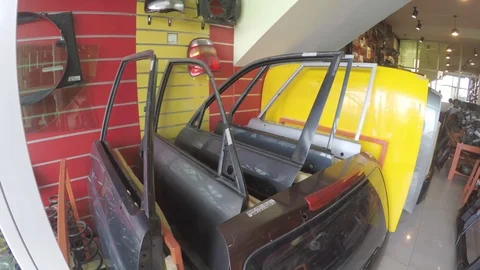 Close-up Car doors spare part shop Stock Footage 97242550