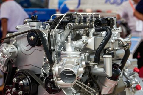 Close-up of a car engine with complex craftsmanship 스톡 사진