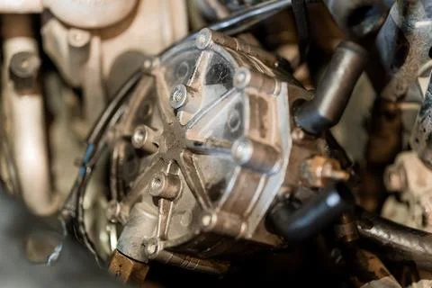 Close-up of a Car Engine Component with Detailed Mechanical Features 스톡 사진