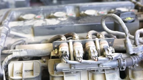 Close-up of a car engine with valves 库存影片 335649874