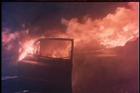 Close-up of car on fire Stock Footage 11354161