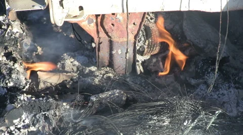 Close up of car on fire Stock Footage 45203318