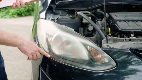 Close-up of car headlights that caused damage from the collision There are .. Stock Footage 252757606