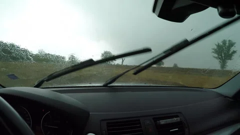 Close up Car Interior During Rainy Day on the Side of the Dirt Road 4 Video stock 221842053
