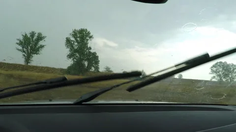 Close up Car Interior During Rainy Day on the Side of the Dirt Road 3 Video stock 221842159