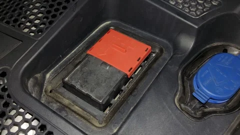 A close-up of a car jump start terminal with a red positive Stock Footage 343420185