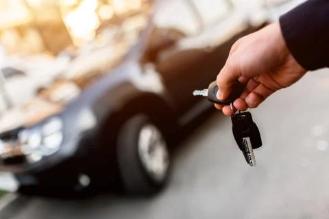Close-up of car keys. The driver opens and closes the auto. In the residential Stock Photos