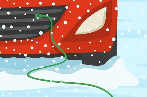 Close-up of a car plugged in to an engine block heater. Winter season driving Stock Illustration