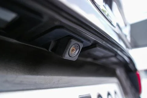 Close up of car rear view camera equipment on car trunk 스톡 사진