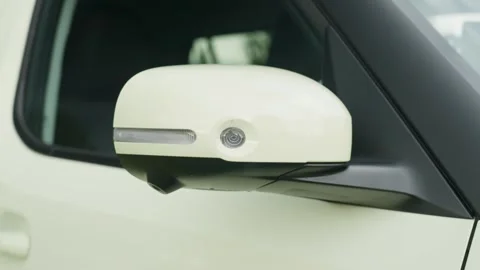 Close-up of a car side mirror camera in Germany, showcasing ADAS driver Stock Footage 344332152