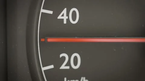 Close up of car speedometer needle at low city speed limit Stock Footage 338095071