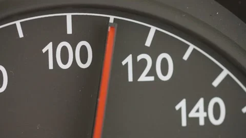 Close up of car speedometer needle pointing at 100 kmh speed limit Stock Footage 338156536