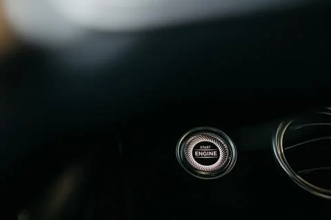 Close up of car stop start system with copyspace on the left Stock Photos