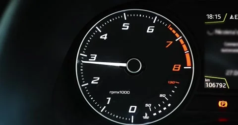 Close-up of a car tachometer needle during engine revving Stock Footage 339781360