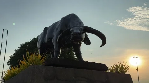 Close-up of Carabao Monument in Rizal Park at Sunset, Manila 4K 60fps 스톡 동영상 338400525