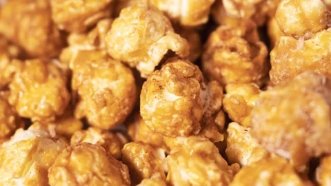 Close up of caramel popcorn texture with Stock Footage 334132063