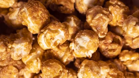 Close up of caramel popcorn texture Stock Footage 334132066