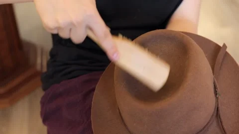 Close up care for brown felt hat Stock-Footage 337946386