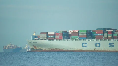 Close-Up Cargo Container Ship At Dawn Stock Footage 58032994
