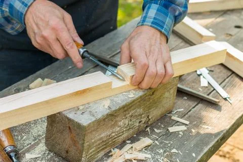 Close-up of carpenter hands Stock Photos