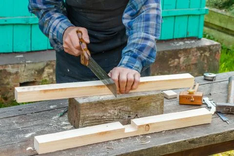Close-up of carpenter hands Stock Photos