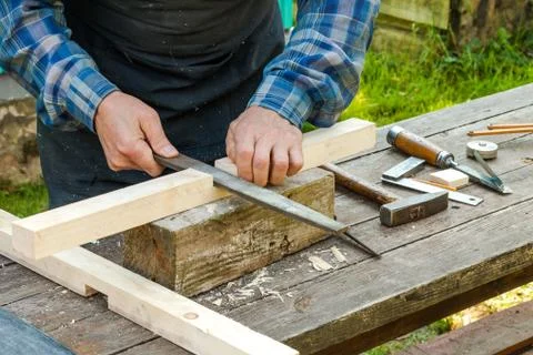 Close-up of carpenter hands Stock Photos