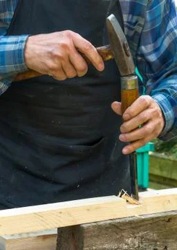 Close-up of carpenter hands Stock Photos