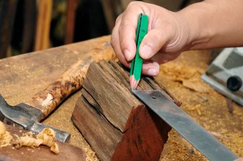 Close-up of carpenter at work Stock Photos