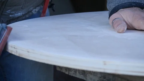 Close up of carpenter that work on woodworking using electric sander for wood. Stock Footage 99781512