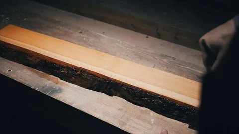 Close-up, carpentry workshop, view on worker hands, paints wood ,a part of garde 스톡 동영상 78437688