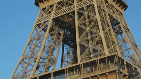 Close-up of a cart going up and down in the Eiffel tower, Paris Stock Footage 40253011