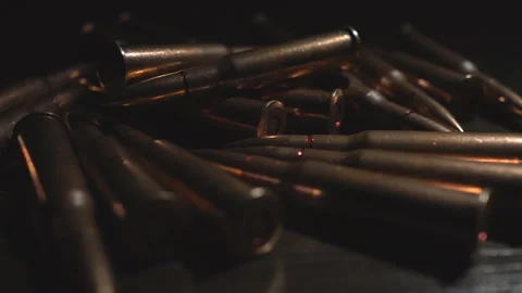 Close-up of cartridges from the machine gun Video stock 96716516