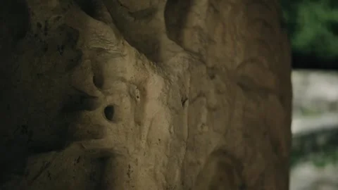 Close-up of Carved Stone Relief at Temple of the Great Jaguar, Tikal, Guatemala Stock Footage 341429770