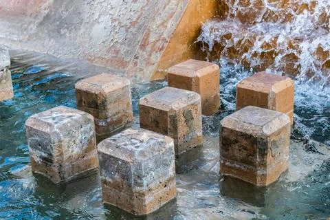 Close up of cascading water fall into small pool Stock Photos