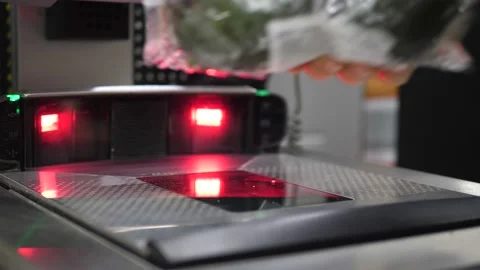 Close up of cashier scanning the brought items. Grocery shopping Stock Footage 150567933